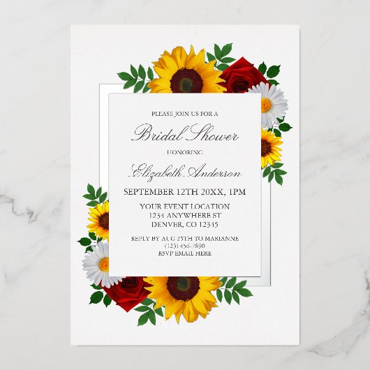 伝統的フローラブライダルシャワー 箔招待状 (正面)