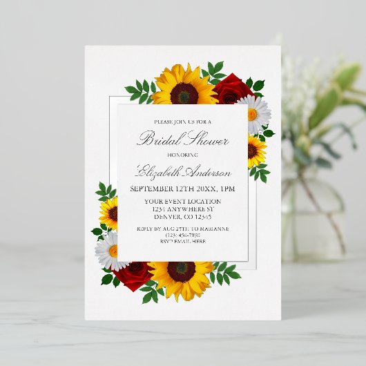 伝統的フローラブライダルシャワー 箔招待状 (立ち正面)