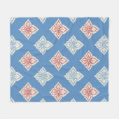 伝統的フローラブロックプリントパターン フリースブランケット (正面(横))