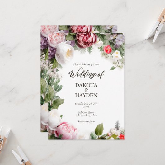 伝統的フローラロマンカスタムストの結婚台本 招待状 (正面/裏面インサイチュ)