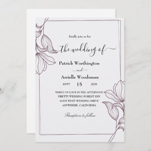 伝統的フローラ結婚式招待状 招待状 (正面/裏面)