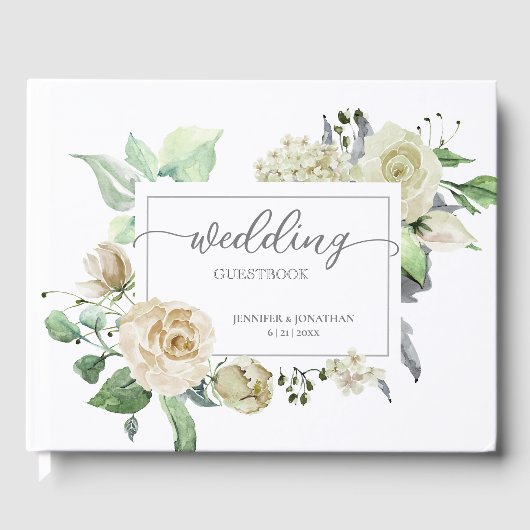 伝統的ホワイトフローラフレ結婚ームズゲストブック ゲストブック (正面)