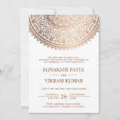 伝統的ホワイトブロンズマンダラ結婚インディアン 招待状 (正面)