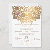 伝統的ホワイトブロンズマンダラ結婚インディアン 招待状 (正面)