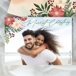 伝統的メリーChristmas Poinsettia写真 シーズンカード