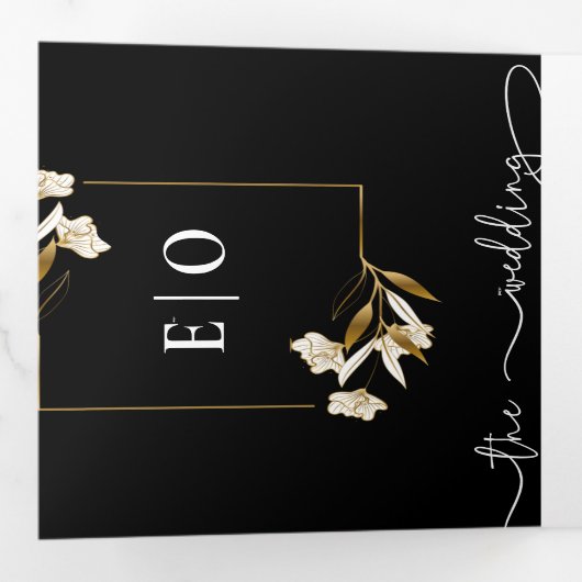 伝統的モダンクラシック |白黒結婚ズ 三つ折り招待状 (内部最初)