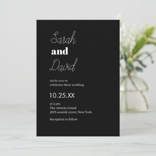 伝統的モダンシックな白黒結婚の 招待状 (スタンド正面)
