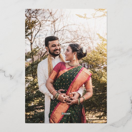 伝統的モダン金ゴールドメンディ結婚インディアン実在ズ 箔招待状 (裏面)