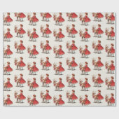 伝統的ヴィンテージキャットクリスマスラッピング紙 ラッピングペーパー (フラット)