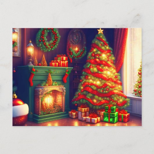 伝統的ヴィンテージスタイルクリスマスツリー インビテーションポストカード (正面)