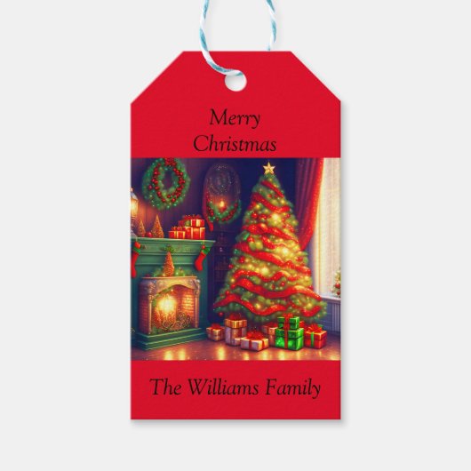 伝統的ヴィンテージスタイルクリスマスツリー ギフトタグ (正面)