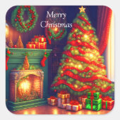 伝統的ヴィンテージスタイルクリスマスツリー スクエアシール (正面)