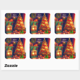 伝統的ヴィンテージスタイルクリスマスツリー スクエアシール