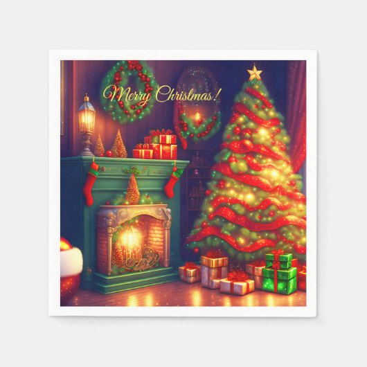 伝統的ヴィンテージスタイルクリスマスツリー スタンダードカクテルナプキン (正面)