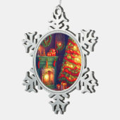 伝統的ヴィンテージスタイルクリスマスツリー スノーフレークピューターオーナメント (右)