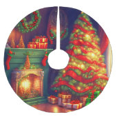 伝統的ヴィンテージスタイルクリスマスツリー ブラッシュドポリエステルツリースカート (正面)