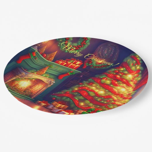 伝統的ヴィンテージスタイルクリスマスツリー ペーパープレート (アングル)
