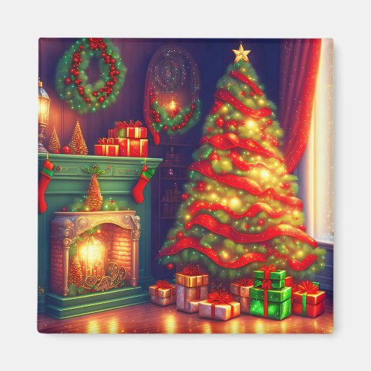 伝統的ヴィンテージスタイルクリスマスツリー マグネット (正面)