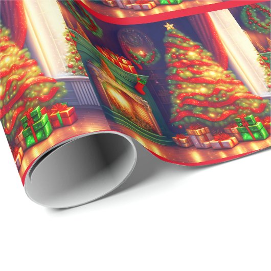 伝統的ヴィンテージスタイルクリスマスツリー ラッピングペーパー (ロールコーナー)