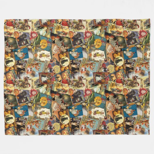 伝統的ヴィンテージハロウィンの切り離 フリースブランケット (正面(横))