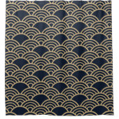 伝統的ヴィンテージ日本のデザインファンまたは波 シャワーカーテン (正面)