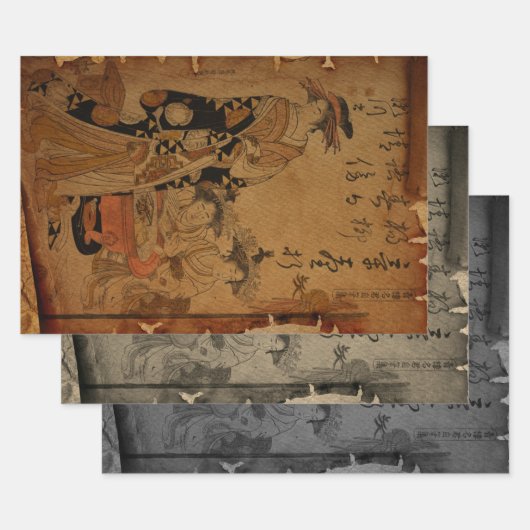 伝統的ヴィンテージ日本の女性ポートレート ラッピングペーパーシート (セット)