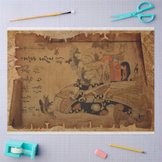 伝統的ヴィンテージ日本の女性ポートレート 薄葉紙 (クラフト)