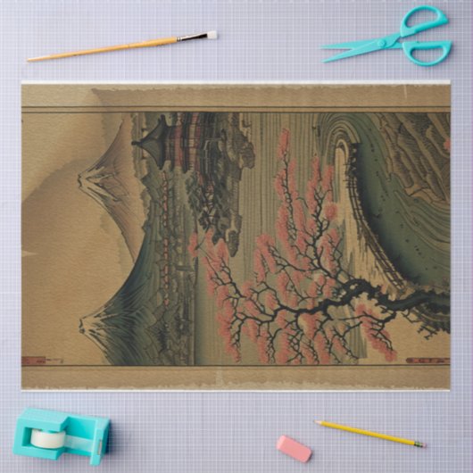 伝統的ヴィンテージ日本の自然横No2 薄葉紙 (クラフト)