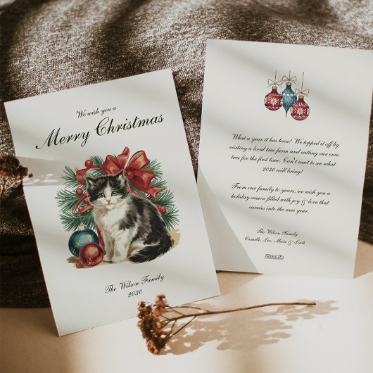 伝統的ヴィンテージ猫クリスマス シーズンカード