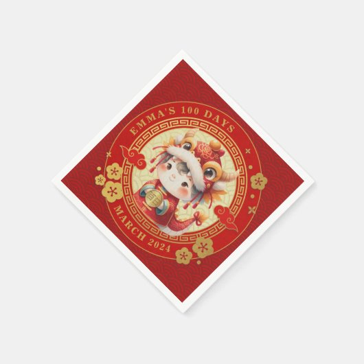 伝統的中国のベビー100日百日招待状 スタンダードカクテルナプキン (角)