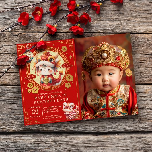 伝統的中国のベビー100日百日招待状 招待状