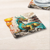 伝統的中国の中国の龍 スクエアペーパーコースター (アングル)
