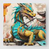 伝統的中国の中国の龍 スクエア壁時計 (正面)