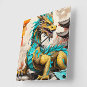 伝統的中国の中国の龍 スクエア壁時計 (傾斜)