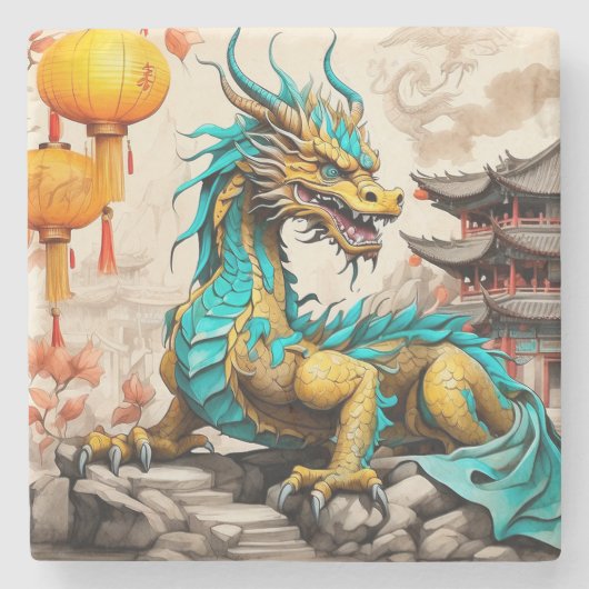 伝統的中国の中国の龍 ストーンコースター (正面)
