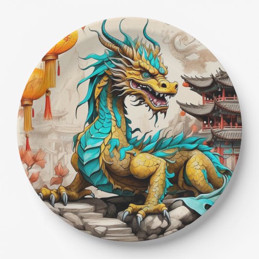 伝統的中国の中国の龍 ペーパープレート (正面)