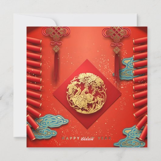 伝統的中国の爆竹タイガー年平方形C03 シーズンカード (裏面)