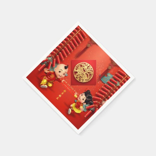 伝統的中国の爆竹タイガー年PN01 スタンダードカクテルナプキン (角)