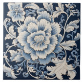 伝統的中国ブルーインクフラワーアート15 タイル (正面)