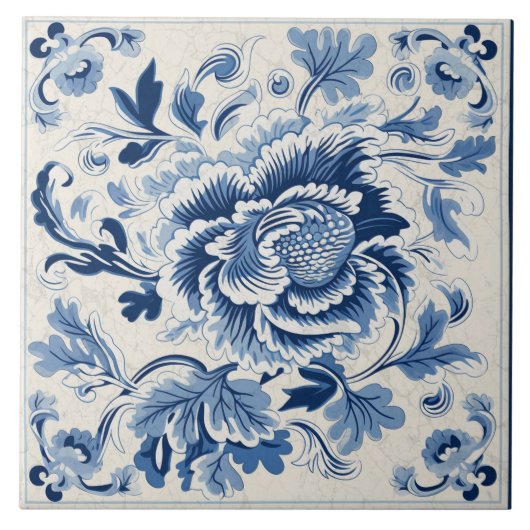 伝統的中国ブルーインクフラワーアート3 タイル (正面)
