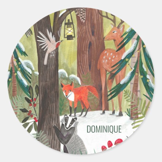 伝統的休日フェスティバルウッドランド名前をカスタムするc ラウンドシール (正面)