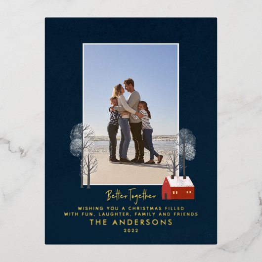 伝統的写真エレガント素朴な冬の雪シック 箔シーズンポストカード (正面)