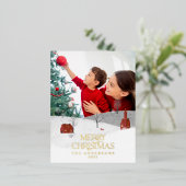 伝統的写真エレガント素朴な冬の雪シック 箔シーズンポストカード (立ち正面)