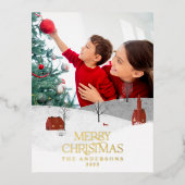 伝統的写真エレガント素朴な冬の雪シック 箔シーズンポストカード (正面)