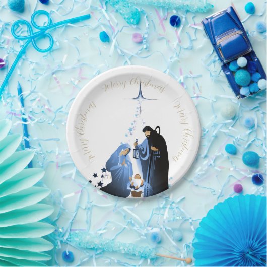 伝統的出生シーンのクリスマスの挨拶 ペーパープレート (パーティー)