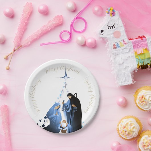 伝統的出生シーンのクリスマスの挨拶 ペーパープレート (パーティー)