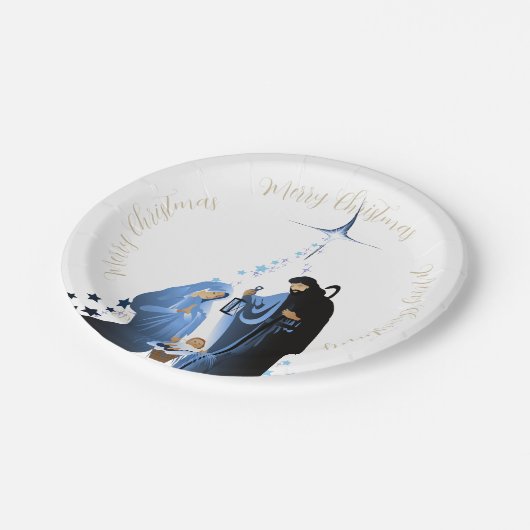伝統的出生シーンのクリスマスの挨拶 ペーパープレート (アングル)
