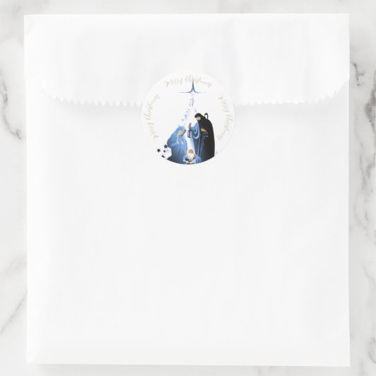 伝統的出生シーンのクリスマスの挨拶 ラウンドシール (バッグ)