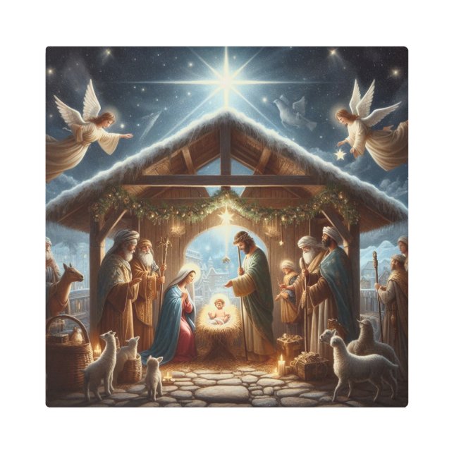 伝統的出生シーン メタルプリント (正面)