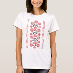 伝統的刺繍花柄Blk Tシャツ